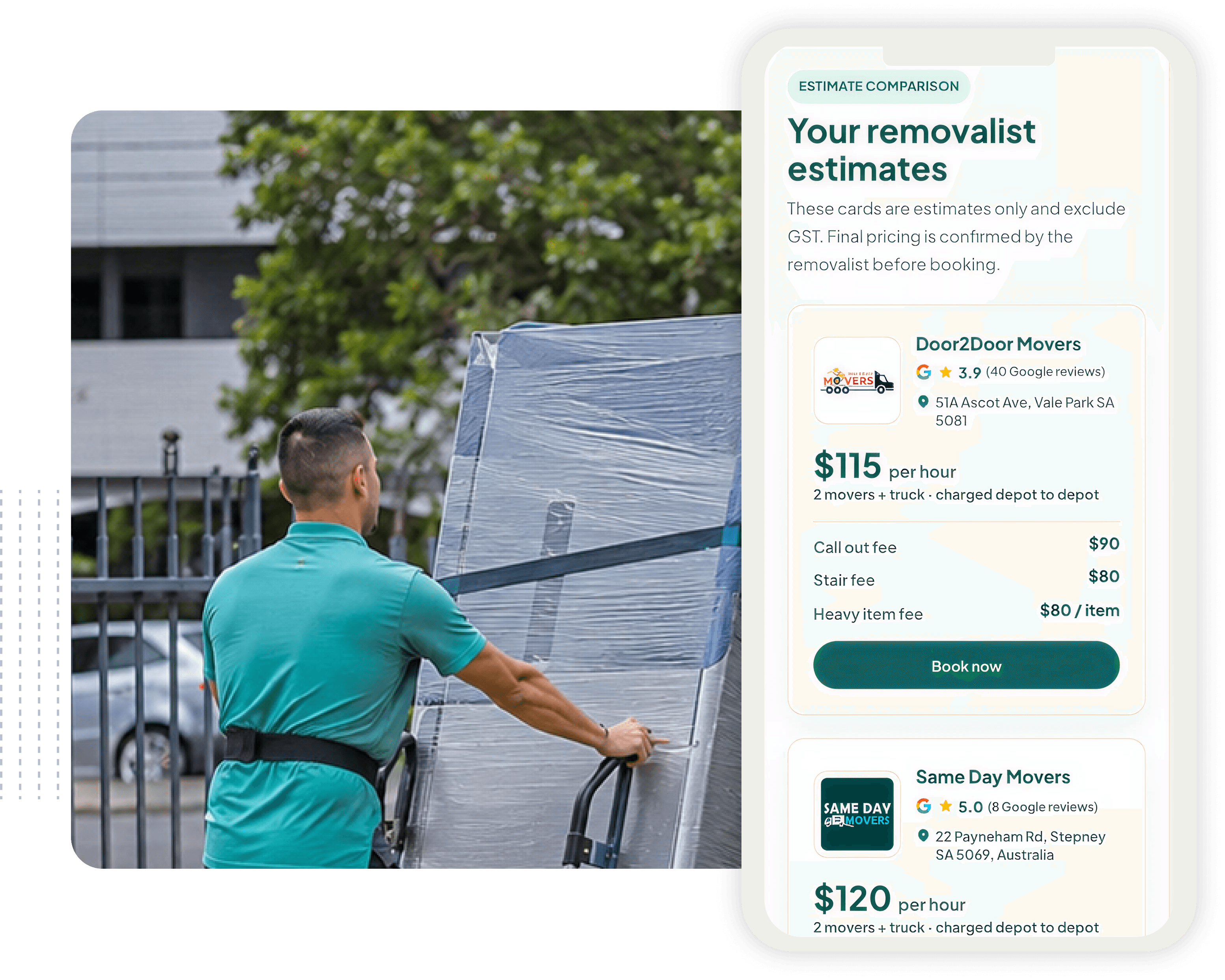 Comparing removalist quotes side by side on the nestd app